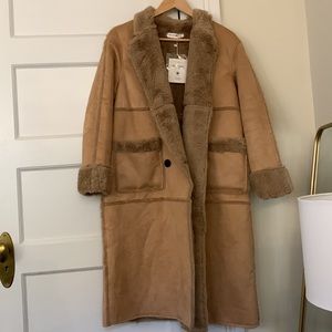 Tan suede faux fur jacket